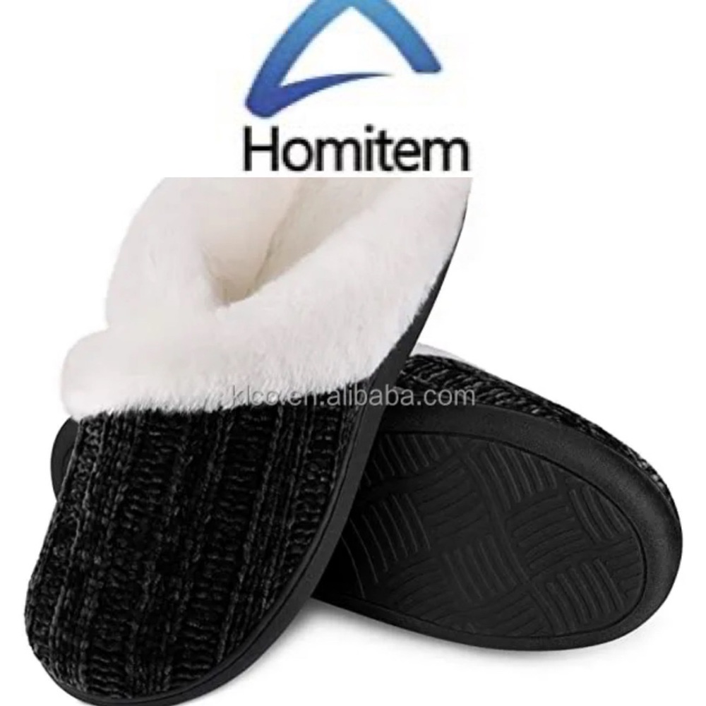 Homitem Slippers Memory Foam Indoor/Outdoor Fleece Lining Anti-Slip
Rubber Sole